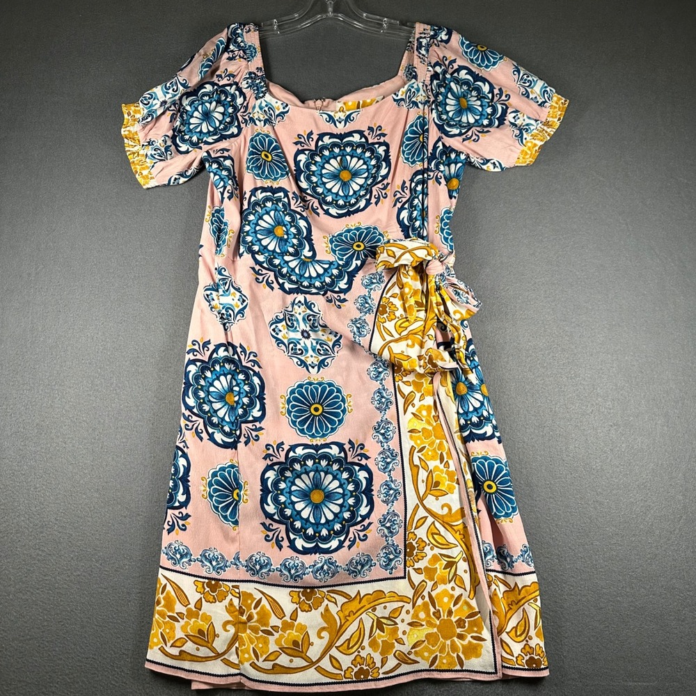 Maeve by Anthropologie Resort Wrap Dress Size 14 Floral Print Square Neck Tie